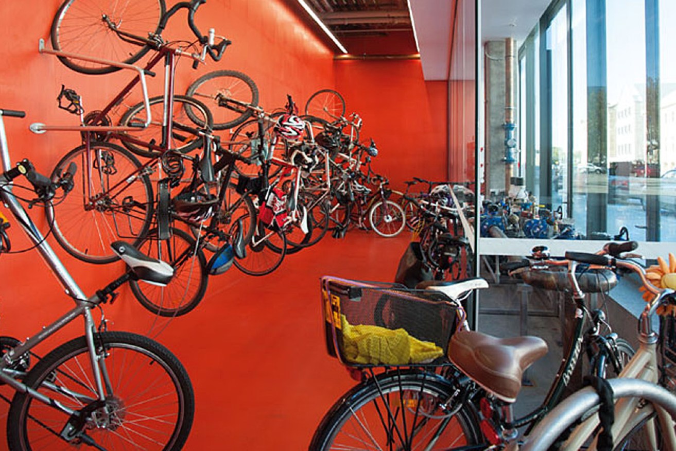 The innovative bike rack at University of Tasmania's Institute for Marine and Antarctic Studies. Photo: Leigh Woolley