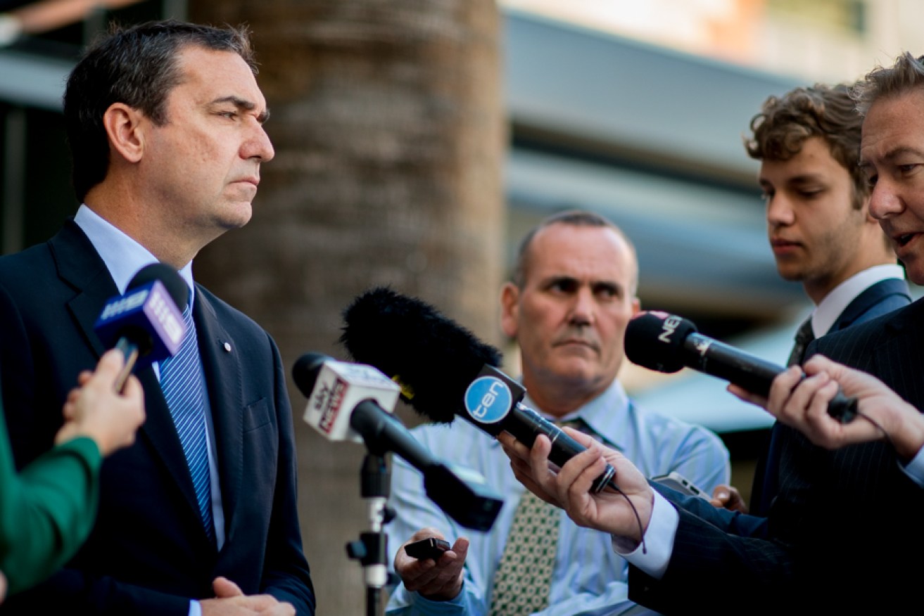 A grim-faced Steven Marshall faces the media this week. Photo: Nat Rogers/InDaily 