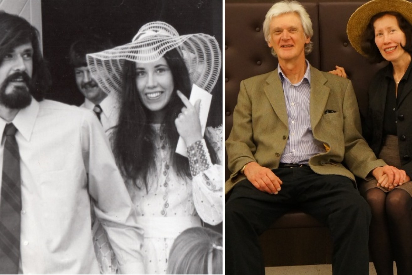 Warwick and Kieran Clarke on their wedding day in 1974, and more recently. 