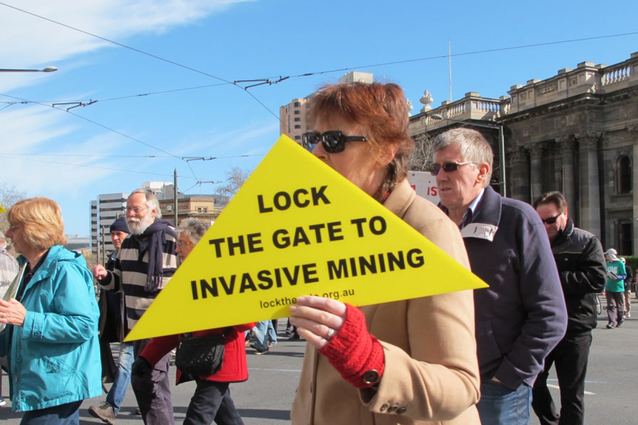 Environmental activists and landowners from the South East protest against fracking. AAP image