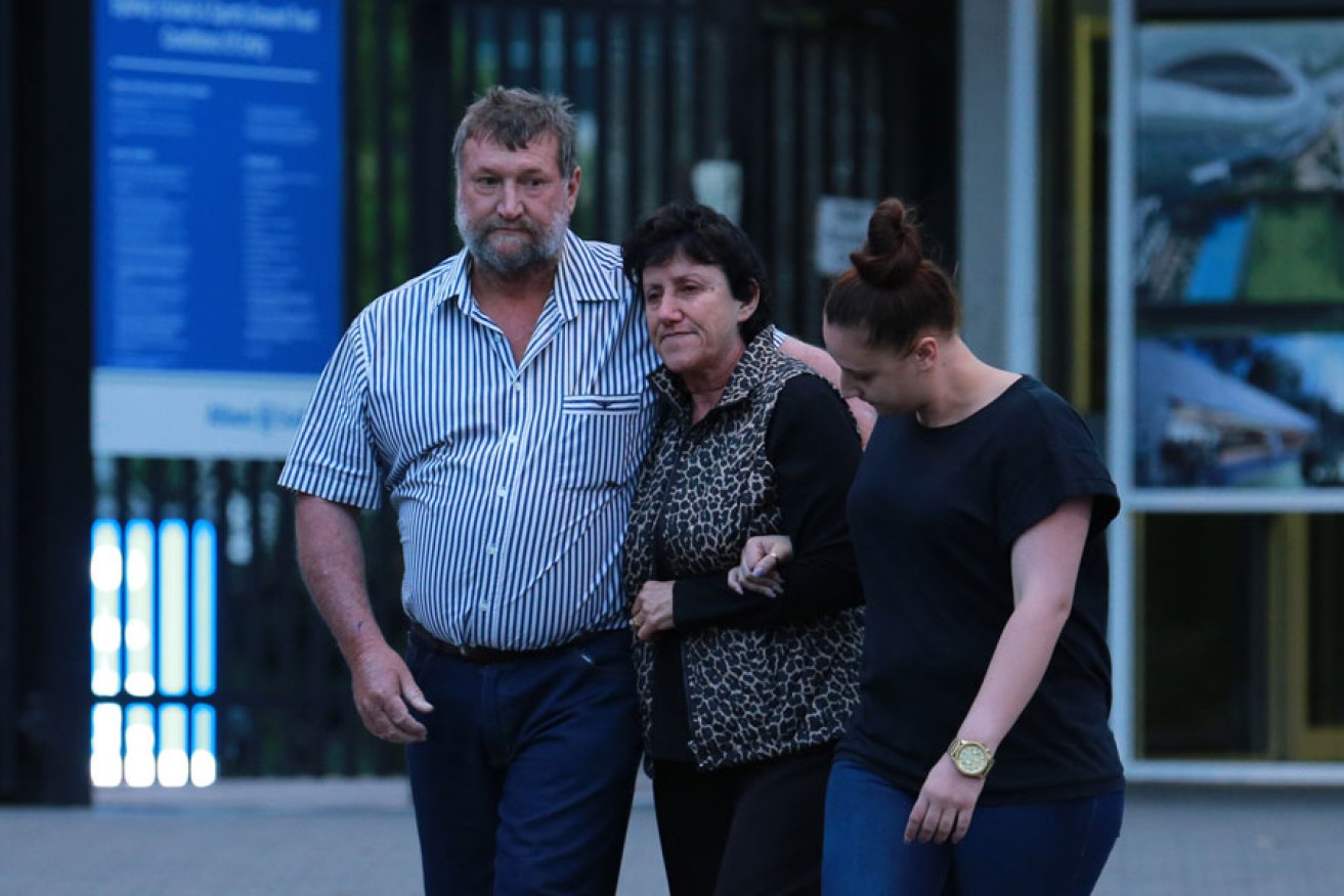 Phil Hughes' parents Greg and Virginia and sister Megan leave Cricket NSW in Sydney on Thursday.