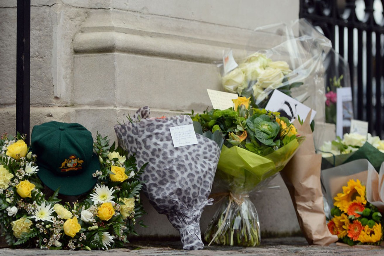 Floral tributes at the Grace Gate at Lord's Cricket Ground, London, in memory of Phillip Hughes. 