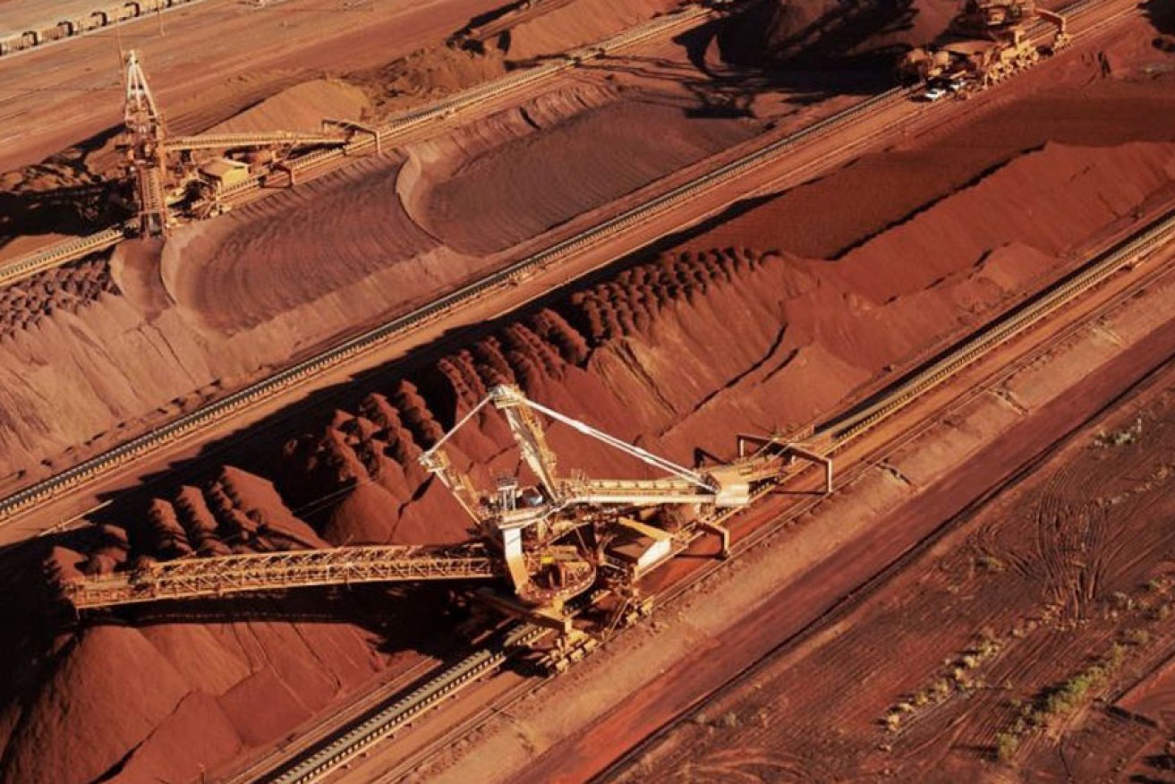 Iron ore being stockpiled for export at Port Hedland in Western Australia.