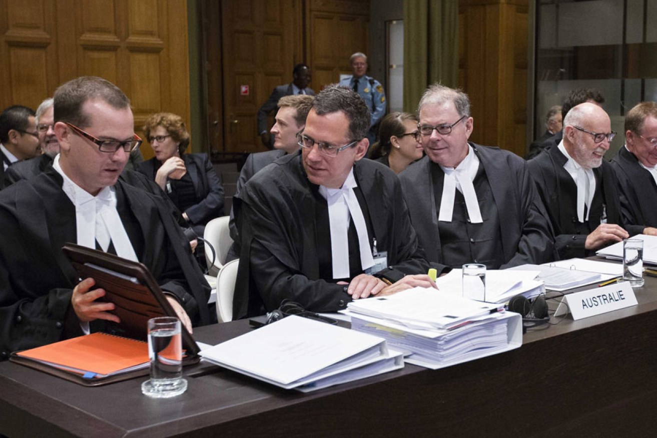 James Crawford (third from left) as part of an Australian delegation in the International Court of Justice.