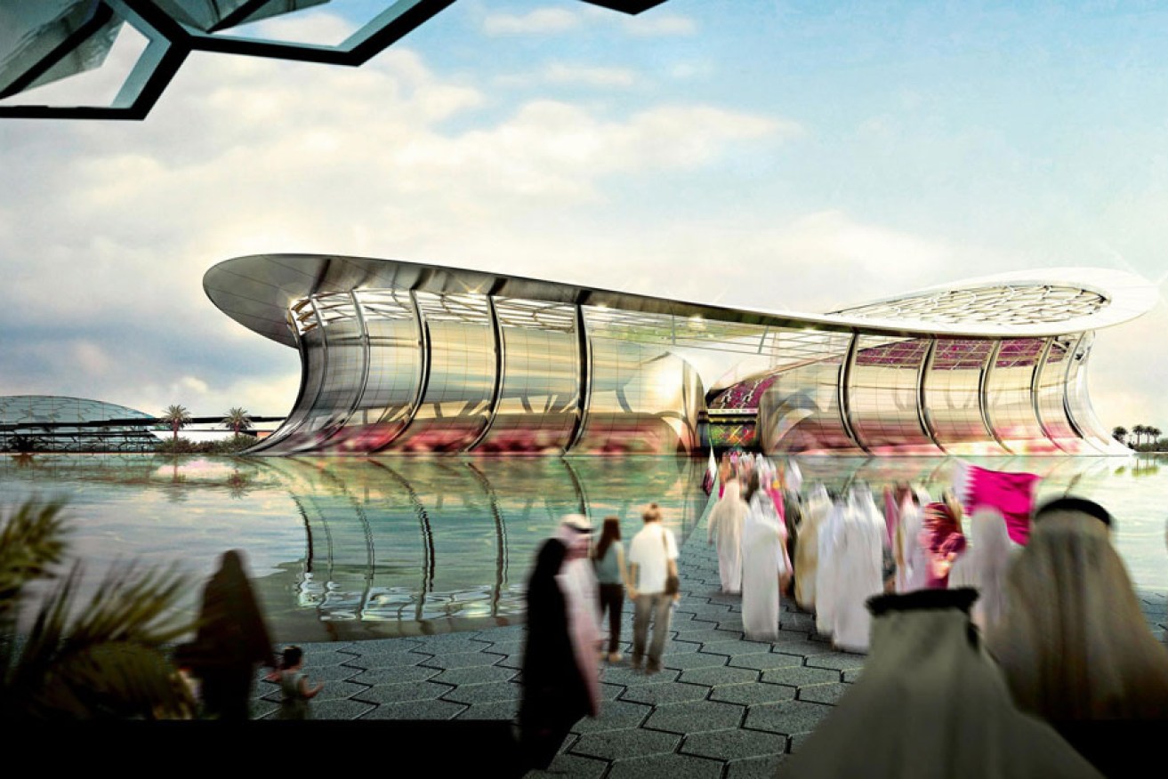 An artist's impression of the proposed new Lusail Iconic Stadium in Qatar, venue of the FIFA 2022 World Cup.