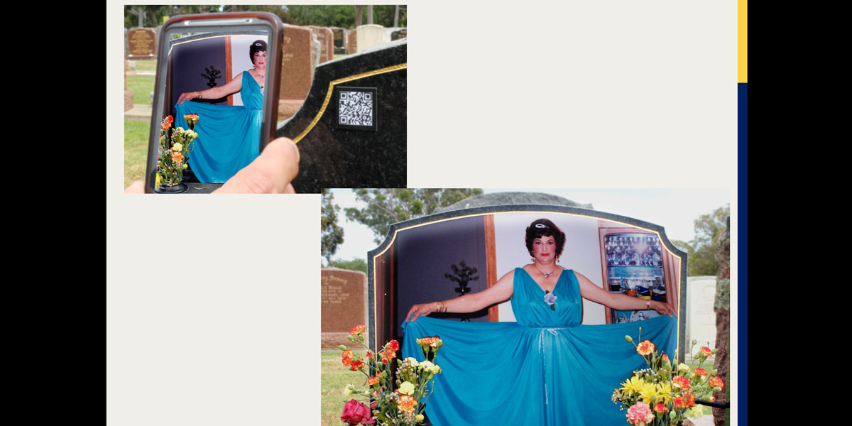 A mock-up of how the augmented reality could bring to the graveside new ways to remember loved ones.