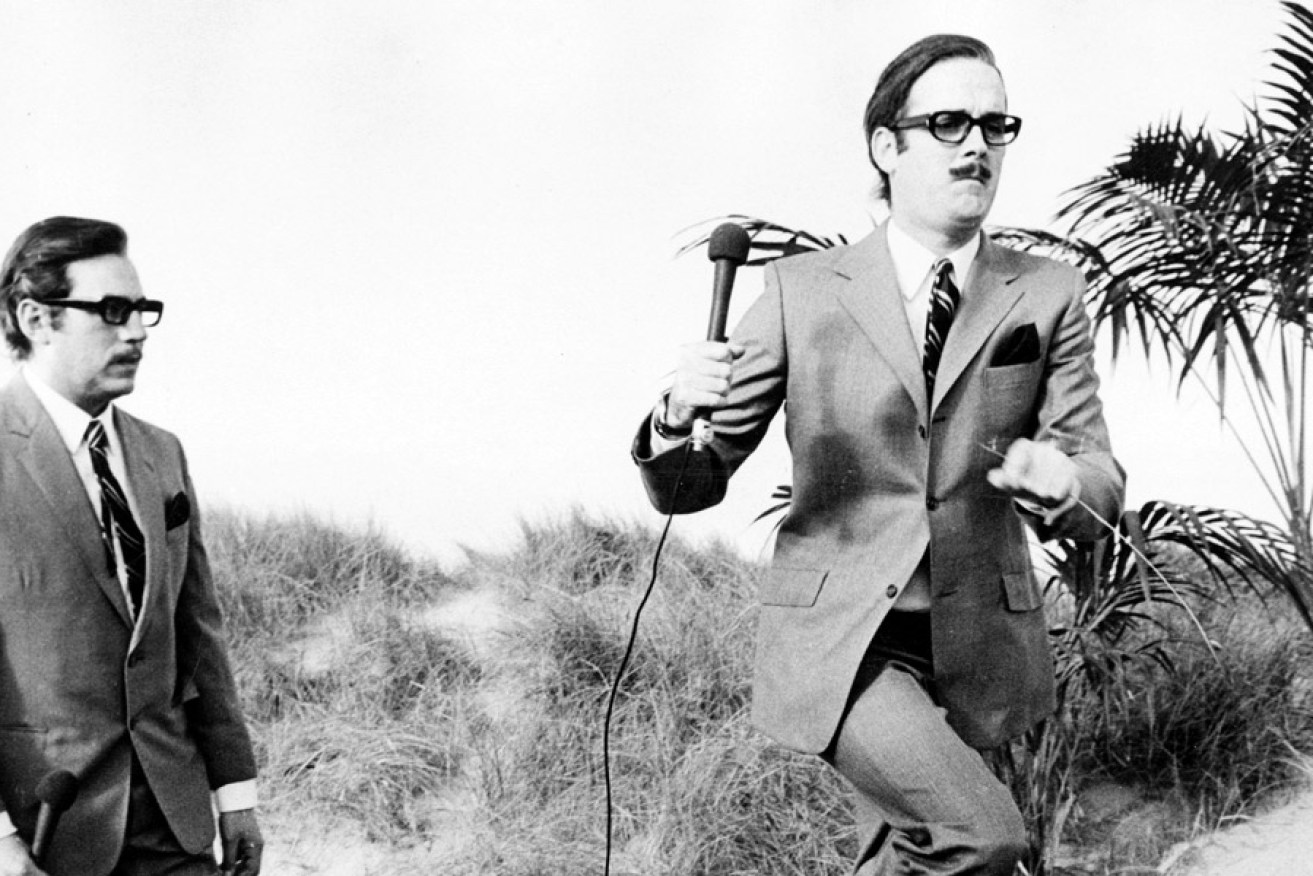 Terry Jones and John Cleese impersonating TV presenter Alan Whicker. Photo: So, Anyway