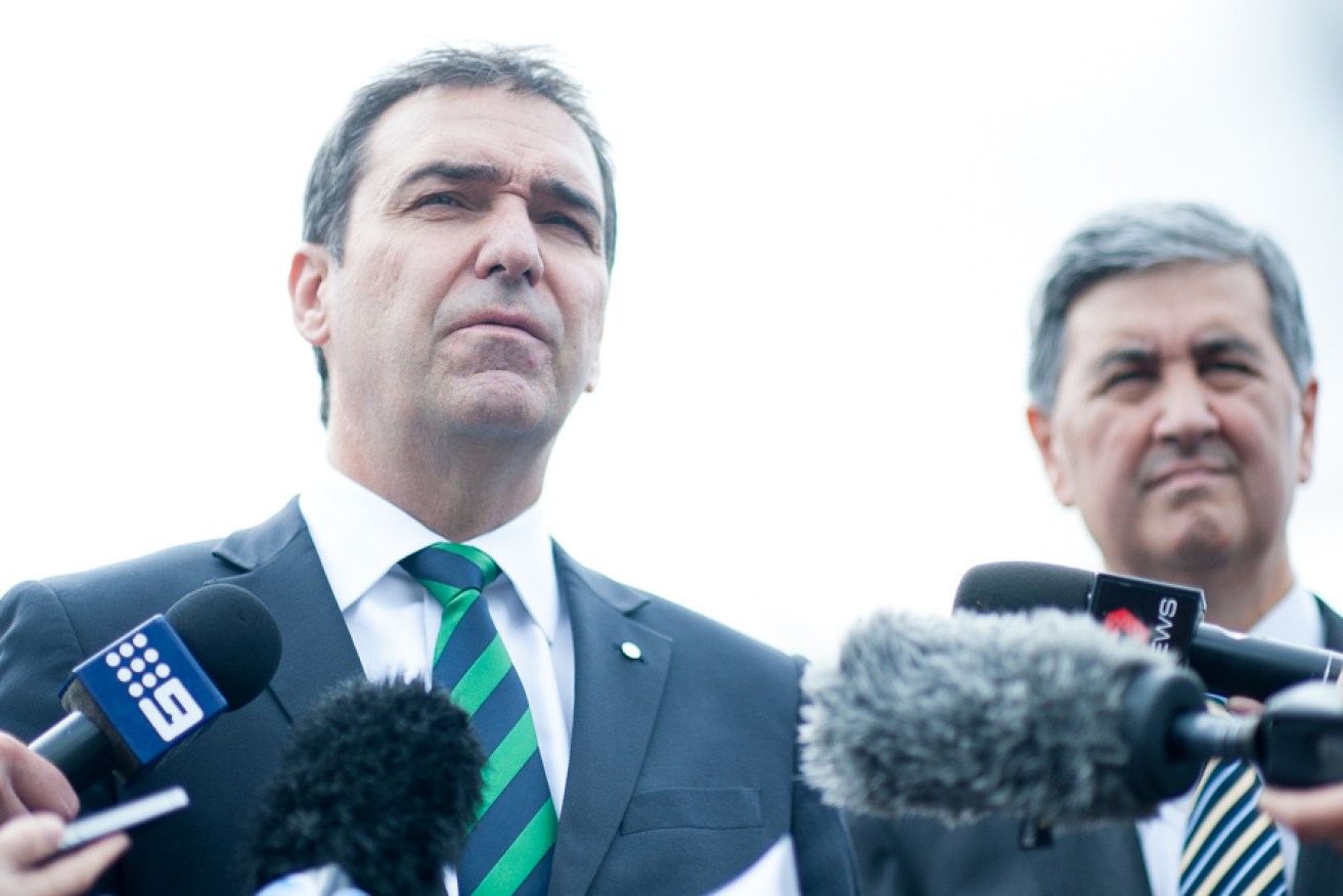 Steven Marshall and Rob Lucas say the mid-year budget review is a horrible set of numbers. Photo: Nat Rogers/InDaily