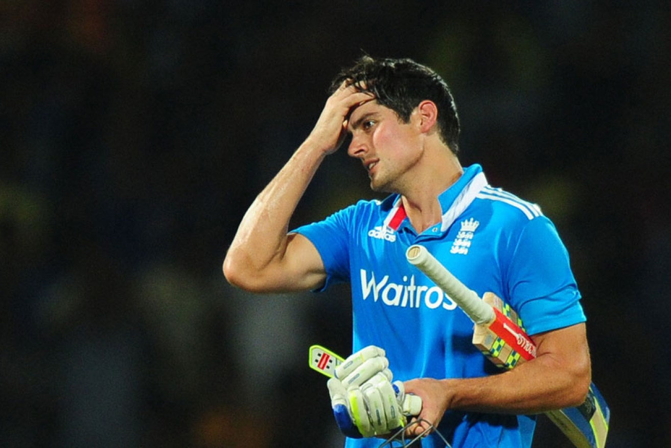 Alastair Cook shows his despair after being dismissed in the final ODI against Sri Lanka.
