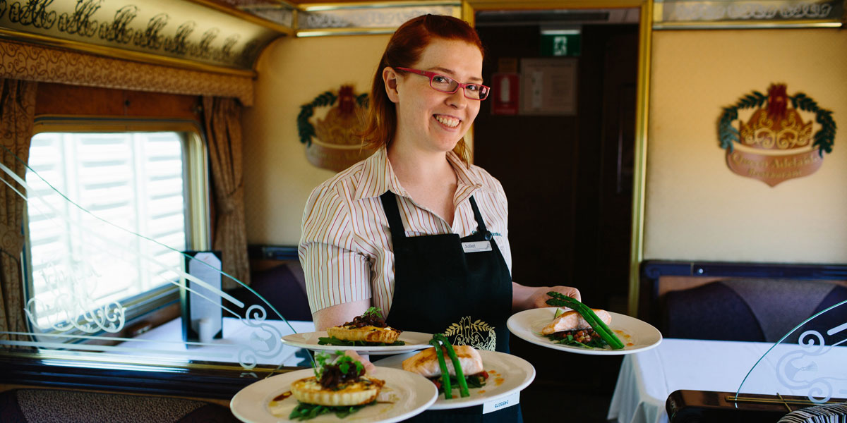 Dinner is served in the dining car. Image: Cameron Zegers Photography