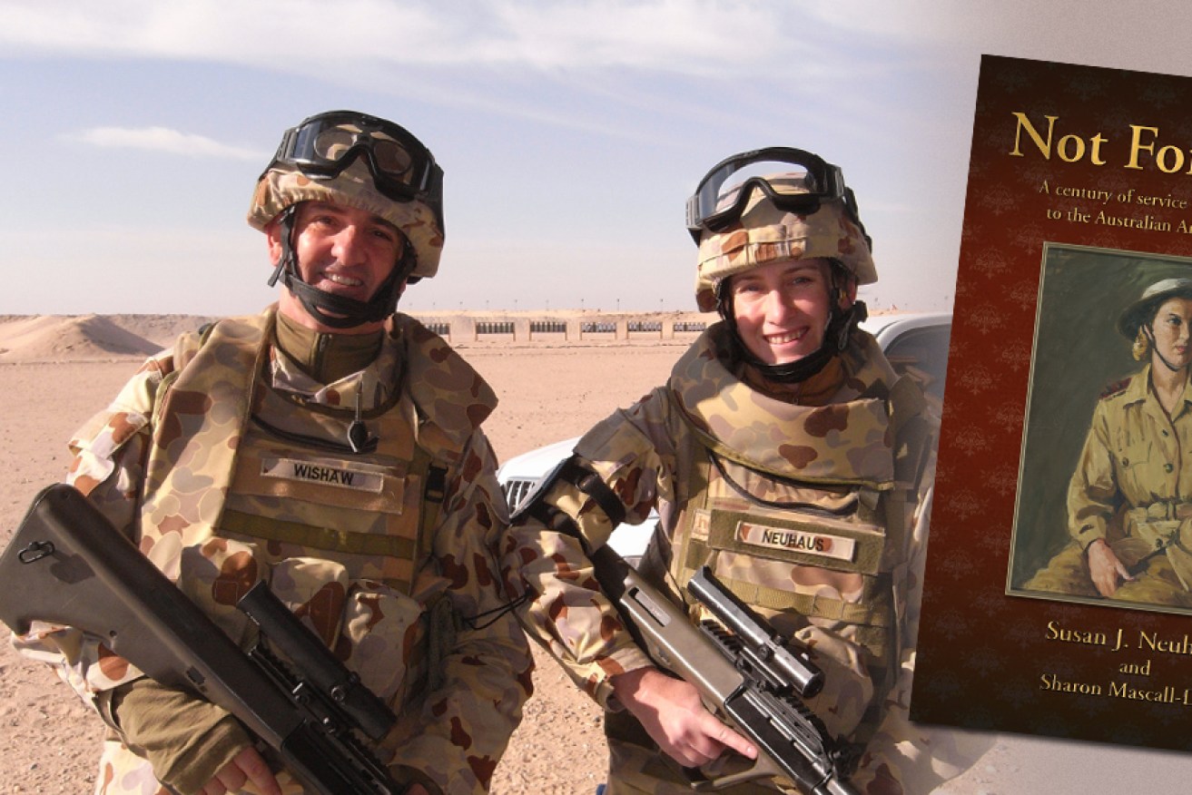 Colonel Susan Neuhaus with Major Ken Wishaw in Kuwait, after barrier weapons testing required before entering Afghanistan. Photo courtesy of Ken Wishaw.