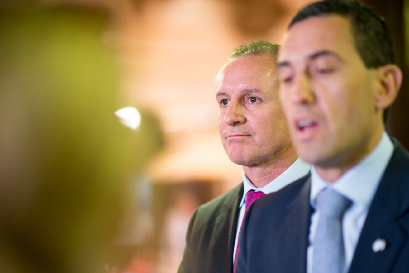 Haters gonna hate: Jay Weatherill with Tom Koutsantonis. Photo: Nat Rogers/InDaily