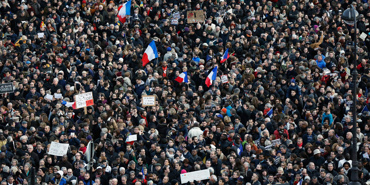 A huge crowed gathered at the Place de la Nation in Paris. EPA image
