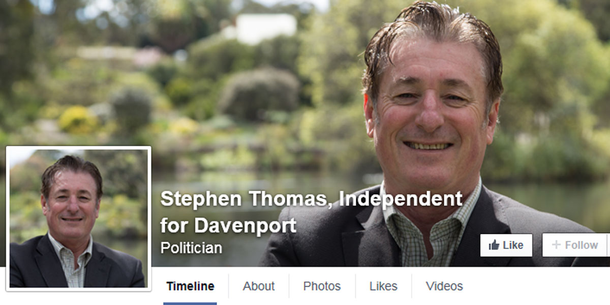 Thomas's campaign Facebook page before he abandoned his tilt at Davenport.