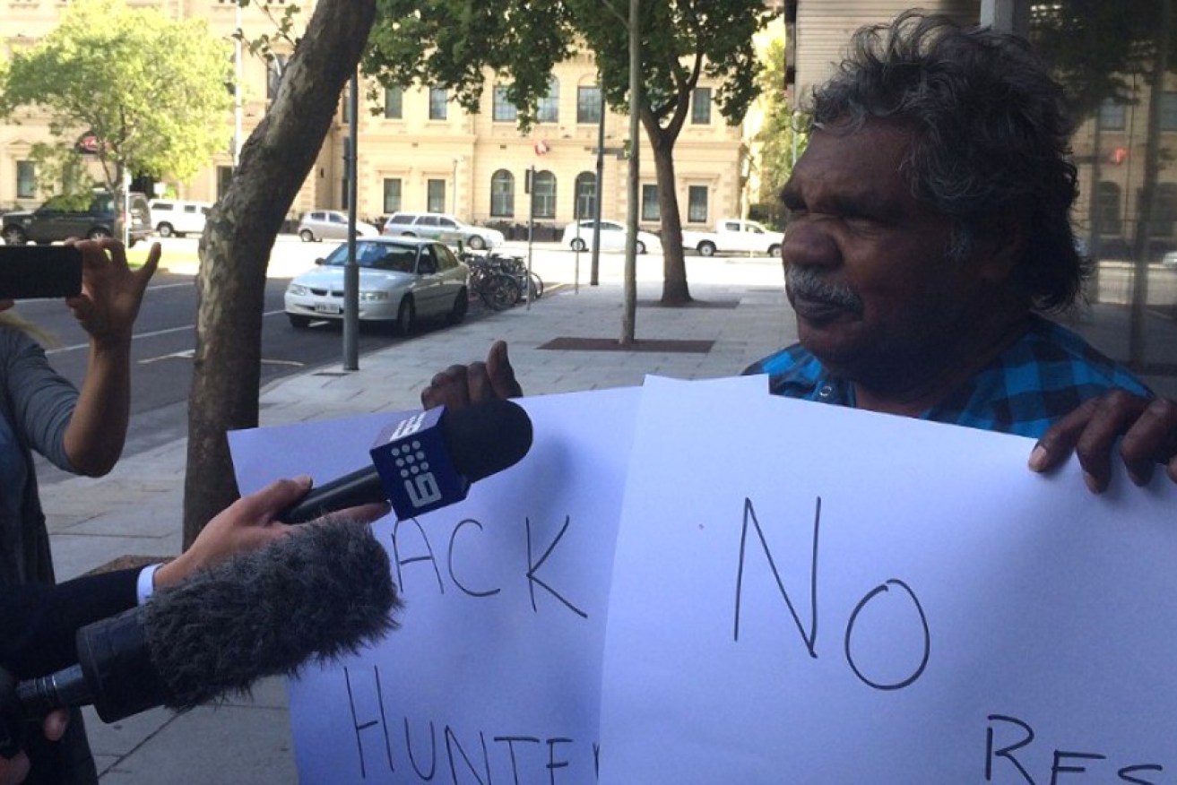 APY Chairman Owen Burton protesting the State Government's funding freeze earlier this month.
