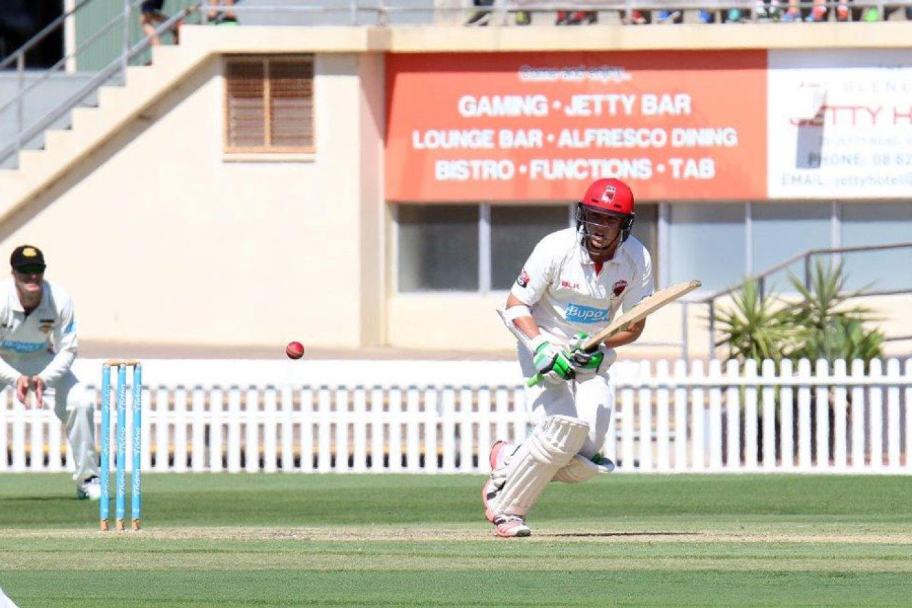 Young opener Kelvin Smith on his way to a score of 56. Photo: Peter Argent/InDaily