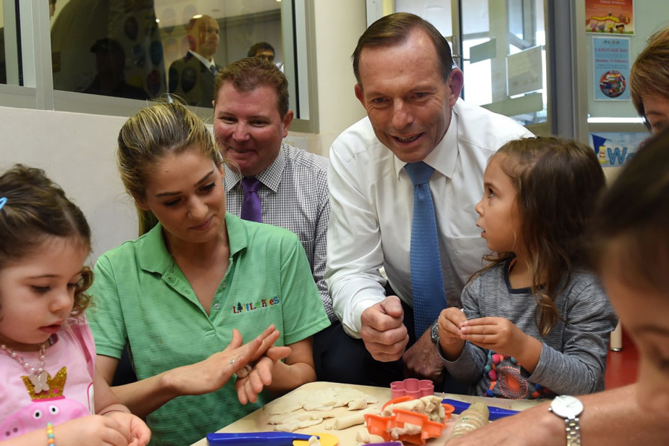 Prime Minister Tony Abbott at a Sydney childcare centre this month. 