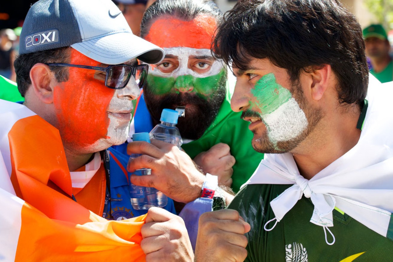 India and Pakistan fans face off before the game. Photo: Michael Errey/InDaily