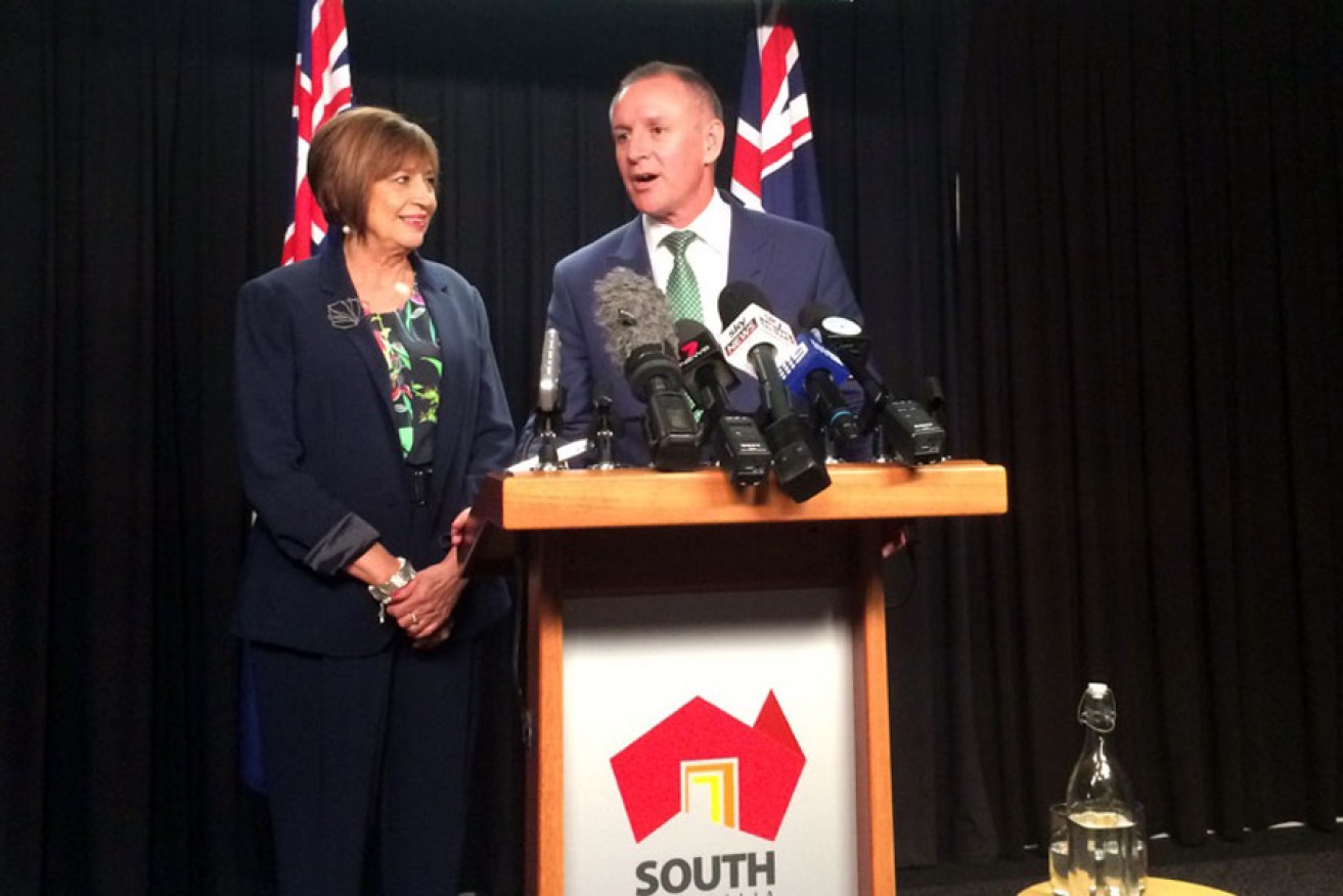 Jennifer Rankine and Jay Weatherill at a press conference today. 
