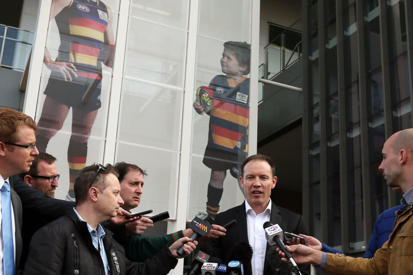 AGM revelations: the pay-out to sacked Crows coach Brenton Sanderson (pictured in front of the AFC's West Lakes headquarters) helped put the club into the red. 