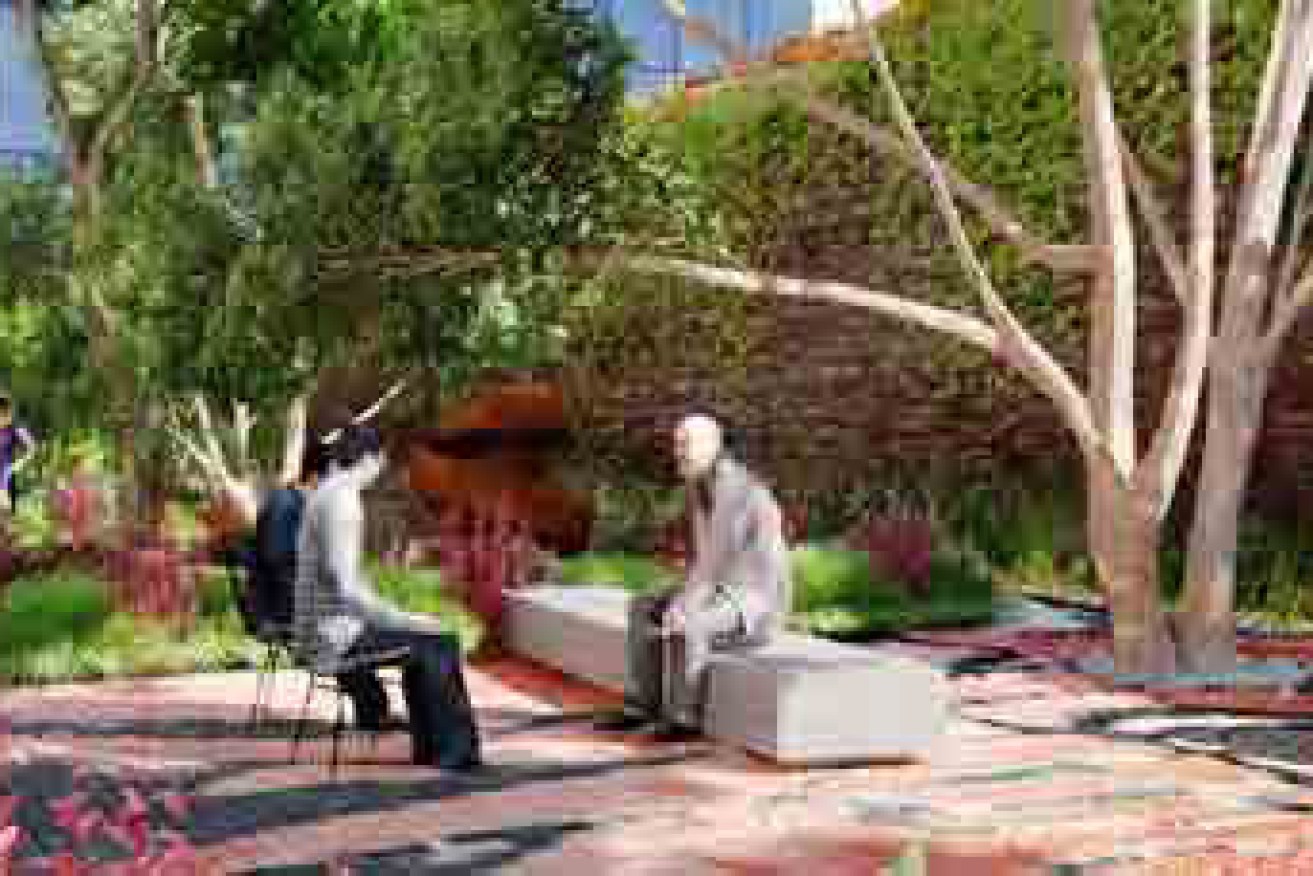 Hypothetical politicians relax in their proposed Parliamentary Garden