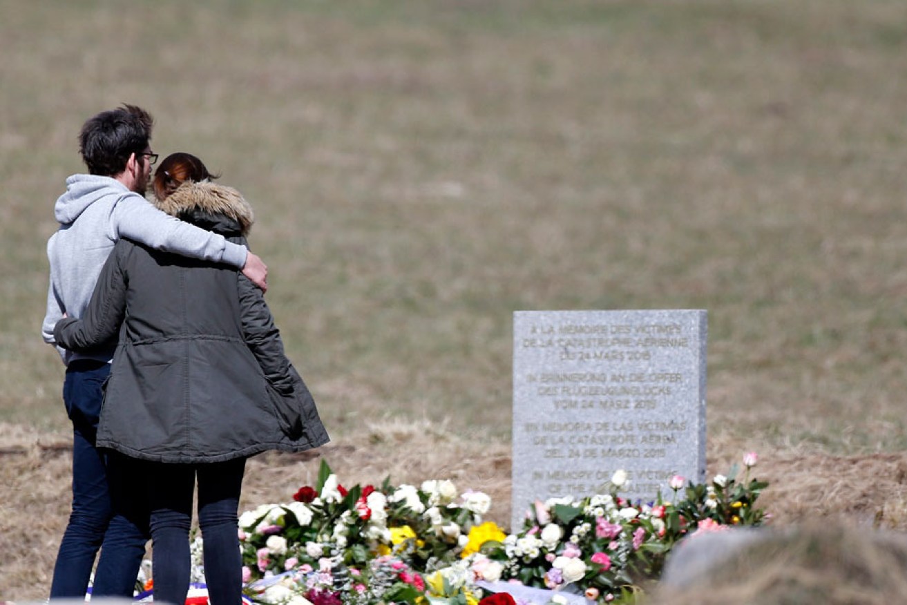 Relatives of the victims of the Germanwings air crash visit the memorial in Le Vernet, south-eastern, France.