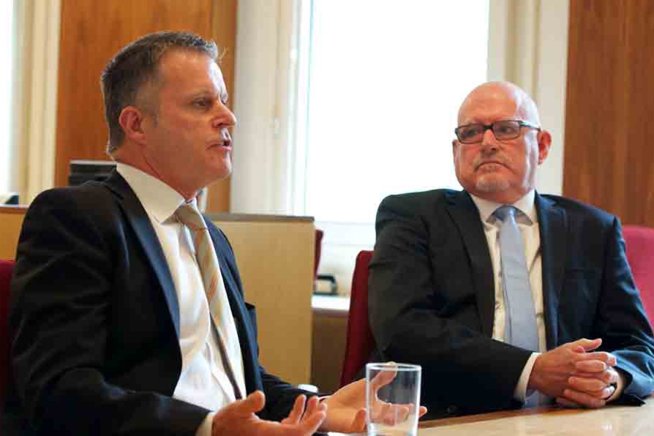 Coroner Mark Johns with his deputy Anthony Schapel. Photo: Michael Errey/InDaily