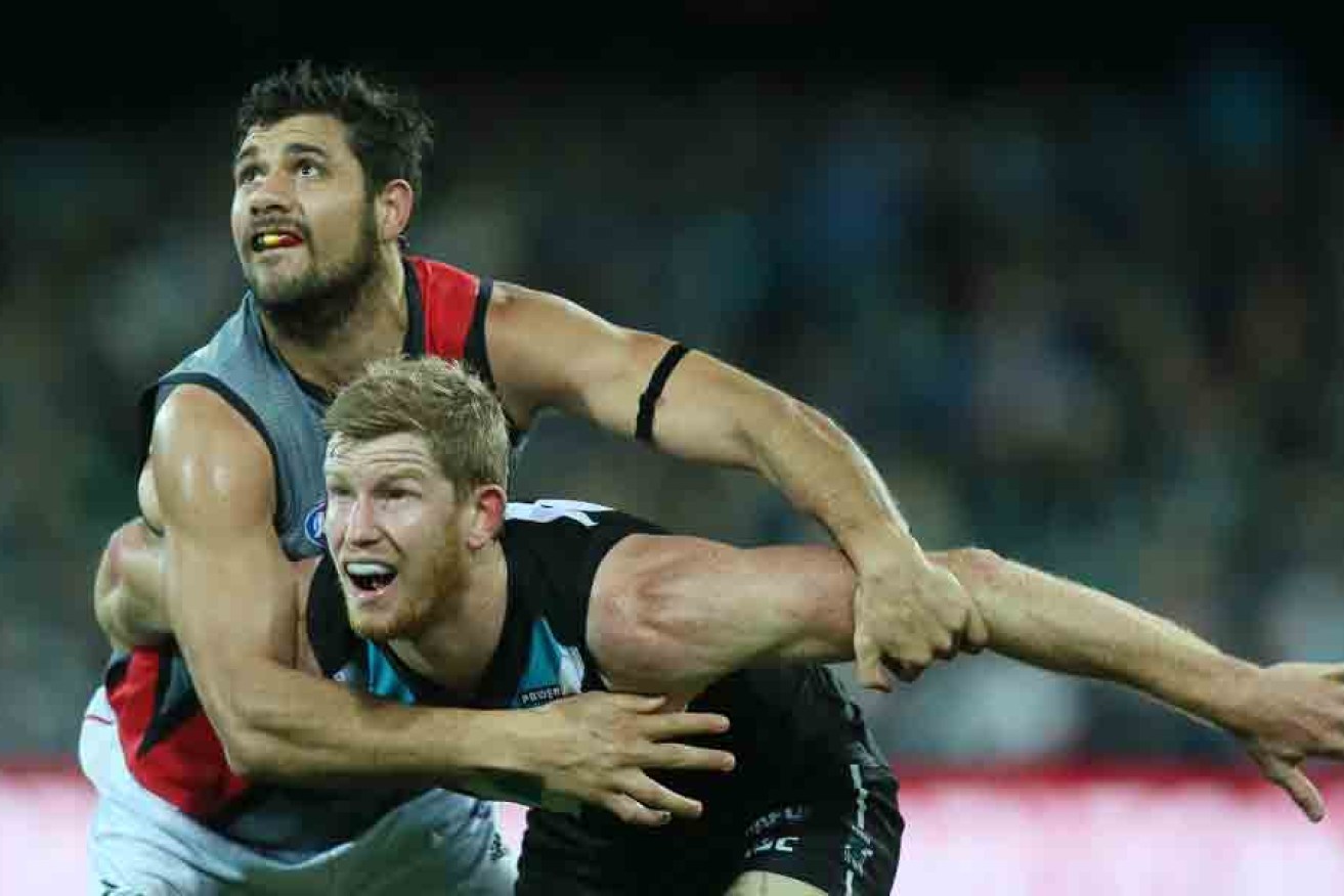 Ruckman Matthew Lobbe (right) comes into Port's Round 5 team - working with Paddy Ryder (left) for the first time.