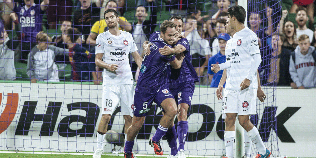 Perth Glory players celebrate another goal. But will they be allowed to keep their championship points?