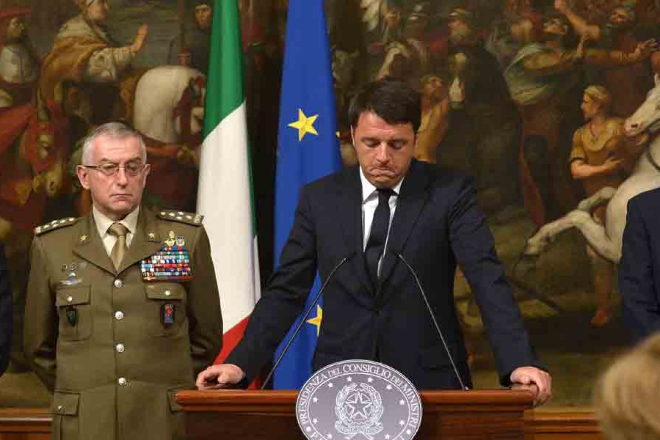Italian Prime Minister Matteo Renzi gives a press conference on the shipwreck of a migrant boat off the Libyan coast.