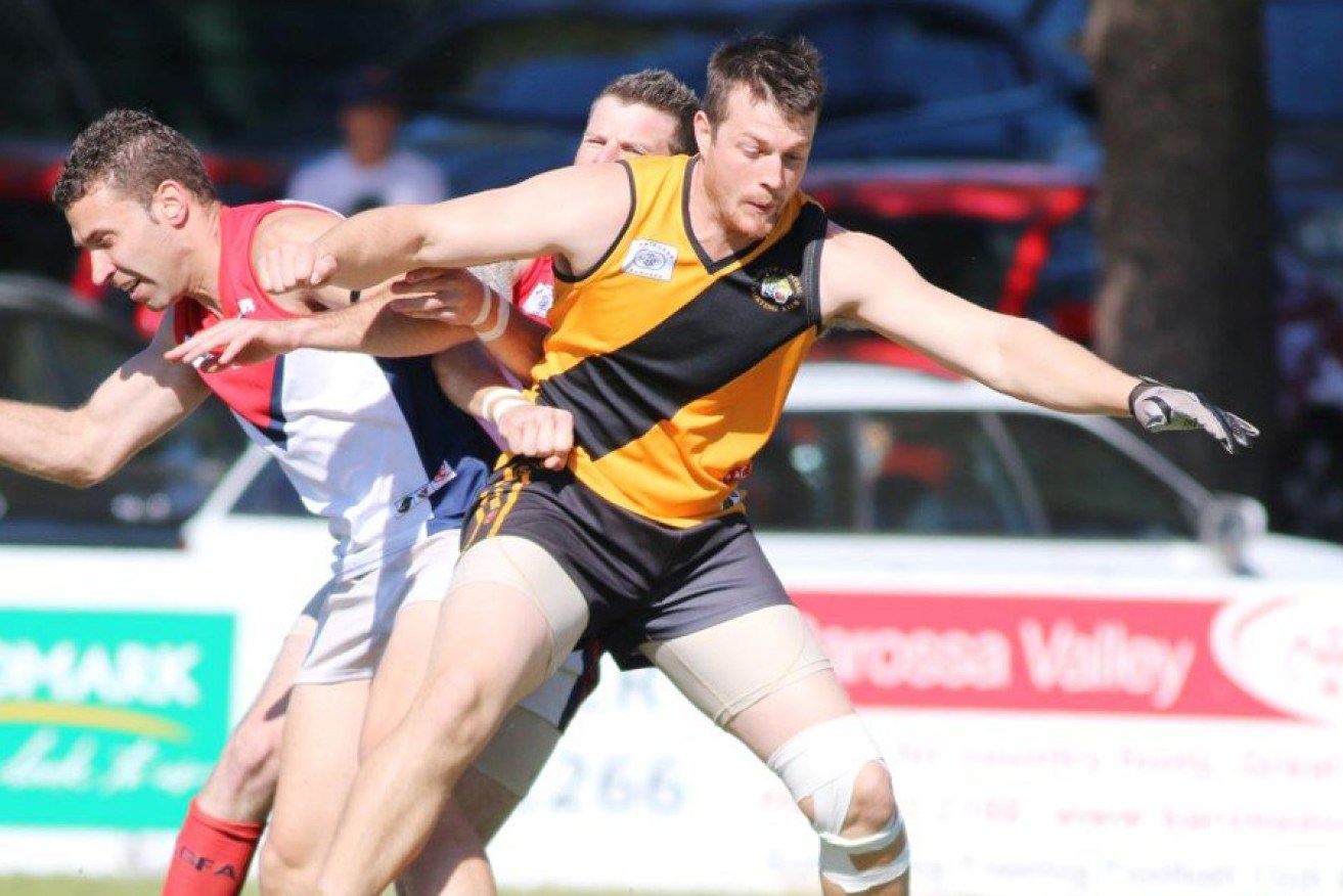 Gawler Central's Brad Mercer (front) kicked 8.8 on the weekend - from 18 shots. Photo: Peter Argent