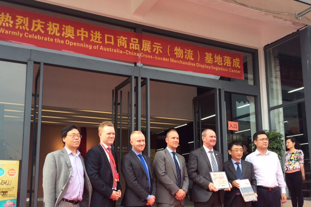 Members of the South Australian delegation with Chinese counterparts at the opening of the supermarket.