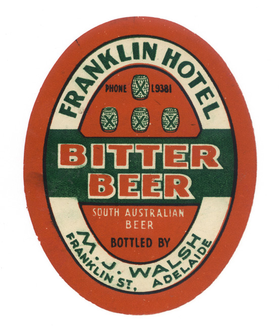 The Franklin Hotel's own beer label, circa 1950. Photo: National Archives D737 1966/10575