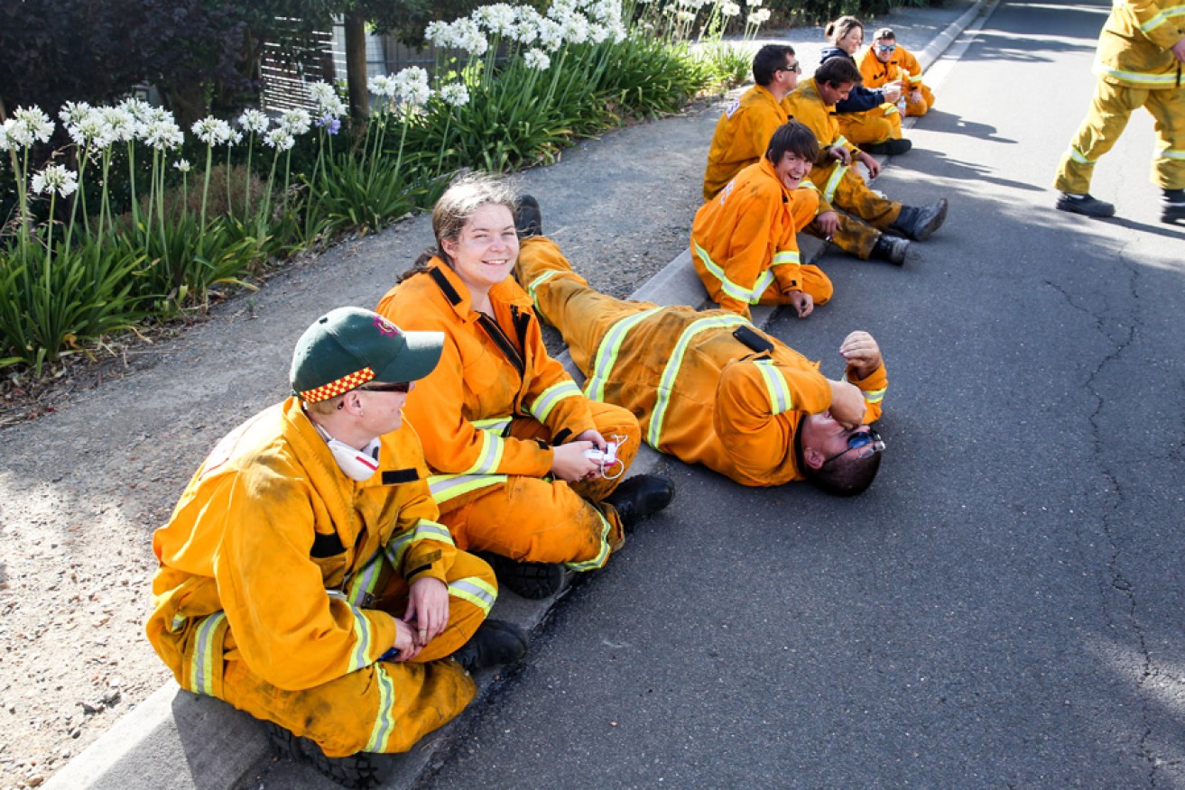 CFS volunteers take a break during the Sampson Flat fires in January. 