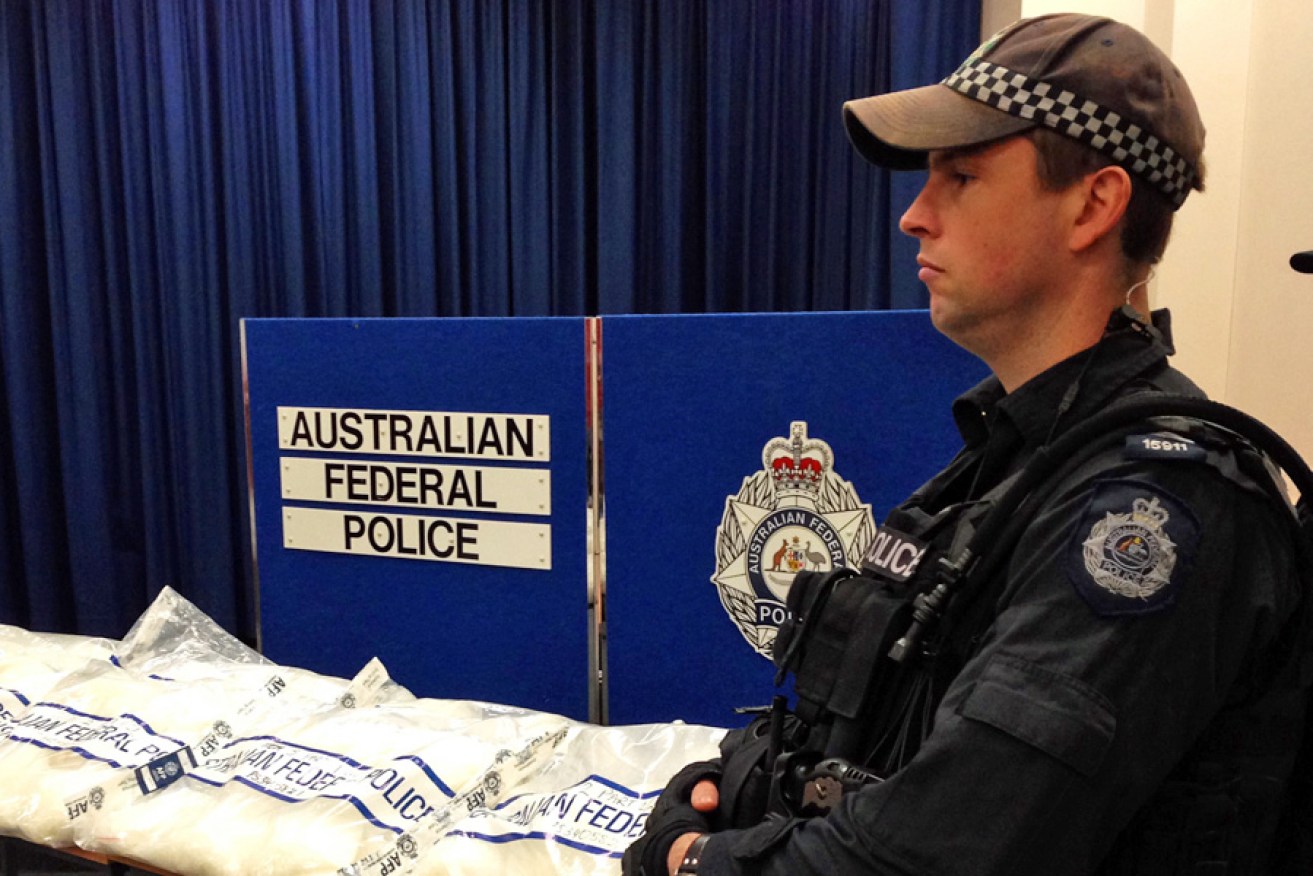 An Australian Federal Police officer at a press conference in Sydney on Friday to announce the seizure of 150kg of Ice.