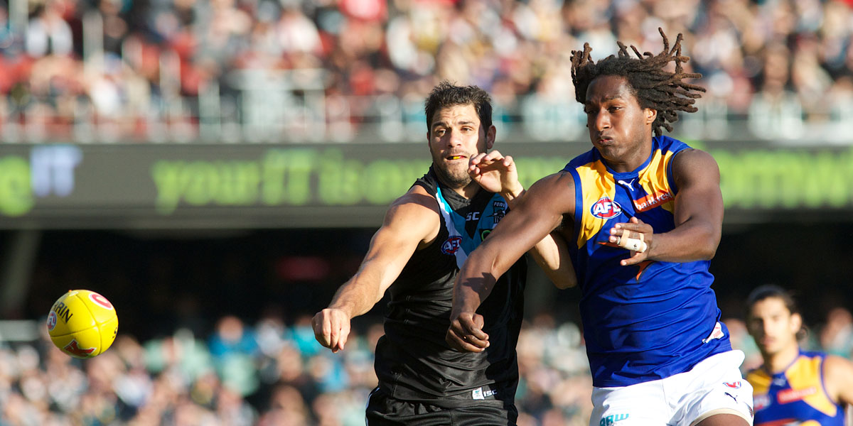 Nic Naitanui (left) had the better of Port's Paddy Ryder (pictured) and fellow ruckman Matthew Lobbe. Photo: Michael Errey/InDaily