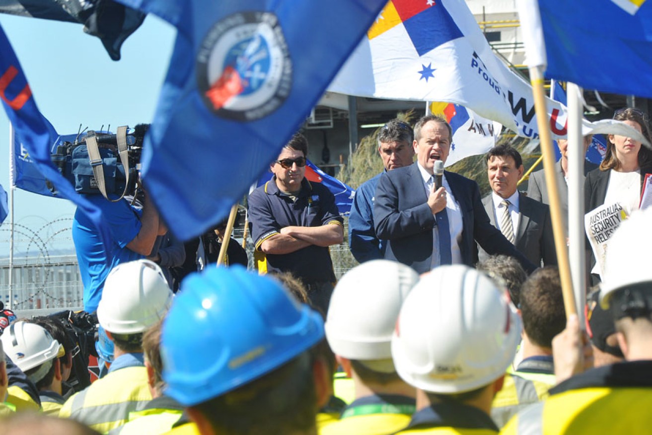 Opposition Leader Bill Shorten addressing a rally at the ASC in September 2014.
