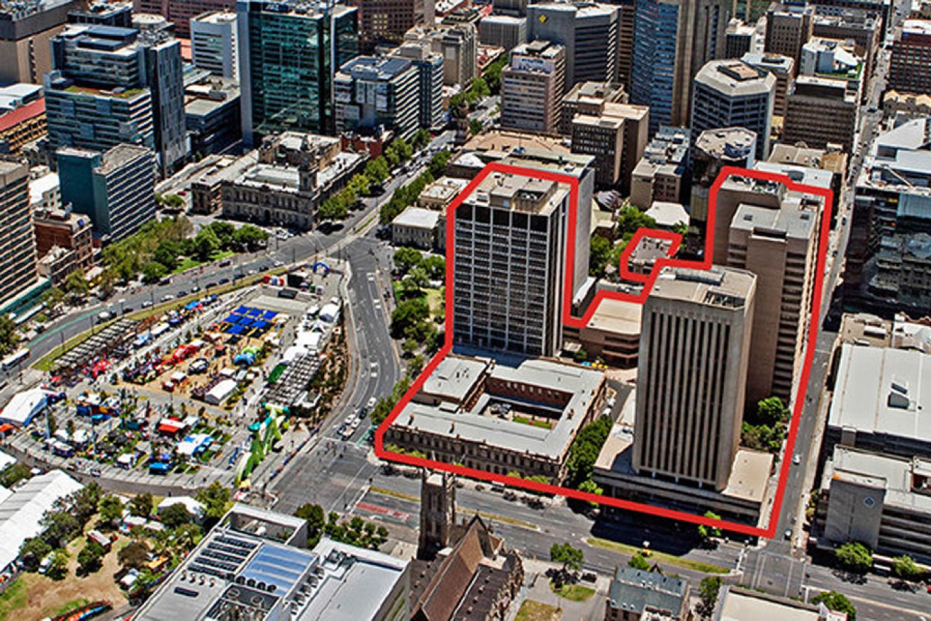 The real estate listing shows the entire precinct for sale - including the historic Torrens Building (front left).