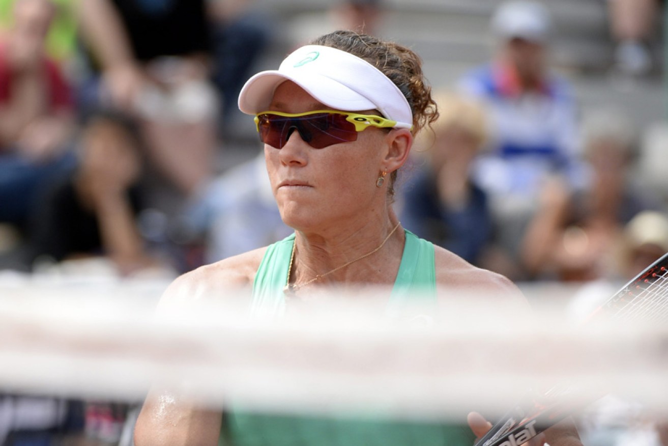 Samantha Stosur in action against Madison Brengle of the USA during their first round match at the French Open.
