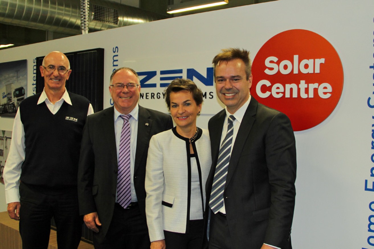 Christiana Figueres with Richard Turner (right), state Environment Minister Ian Hunter (second from left) and Reuben Summerell (left), Zen's chief operating officer.