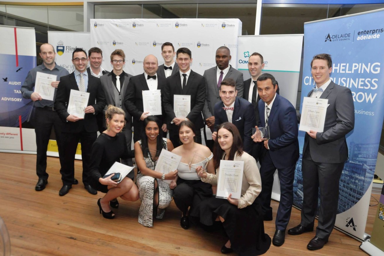 Flinders New Venture Institute's latest VentureDorm graduates at the 'eNVIes' last night. 