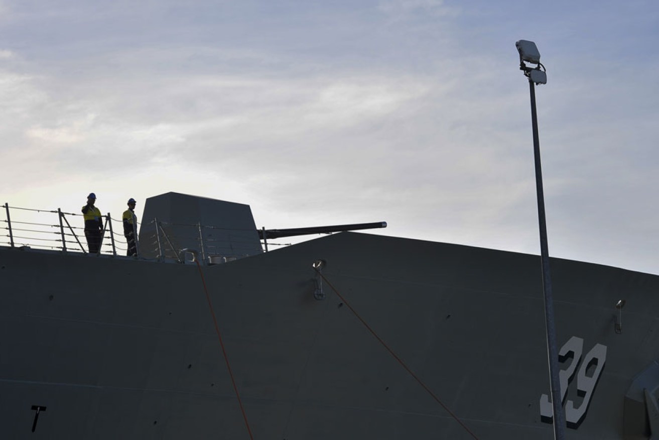 The launch of the first air warfare destroyer in Adelaide in May. AAP photo