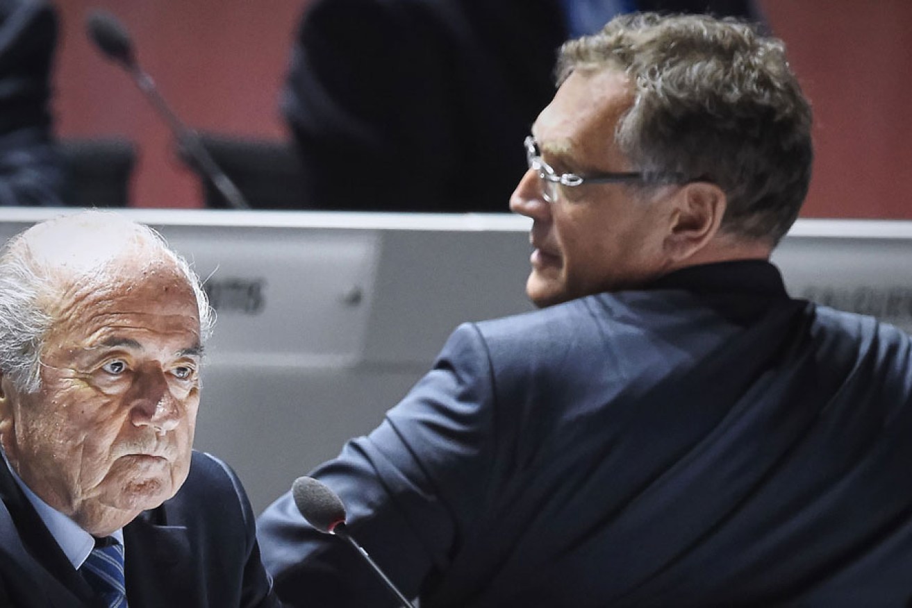 Sepp Blatter (left) with FIFA secretary general Jerome Valcke at the recent FIFA Congress in Zurich. 