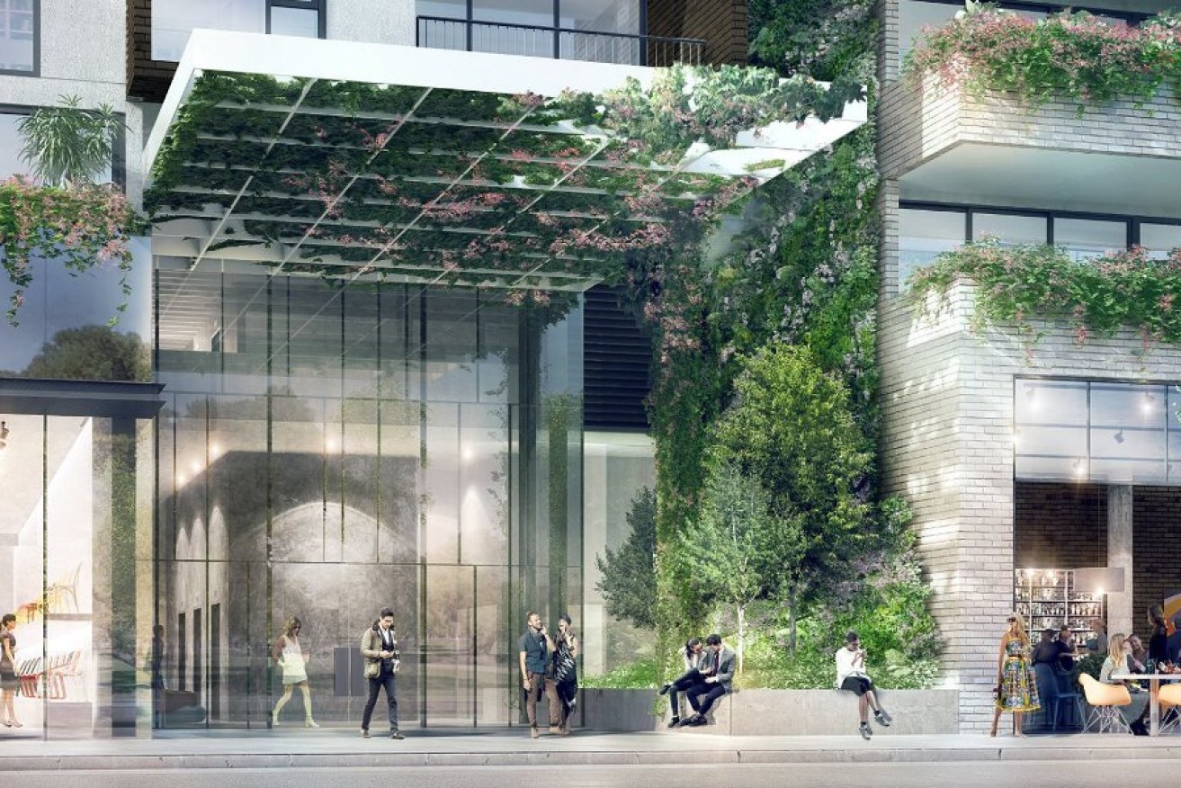 An artist's impression of the living wall at the entrance of Bohem. Image: supplied