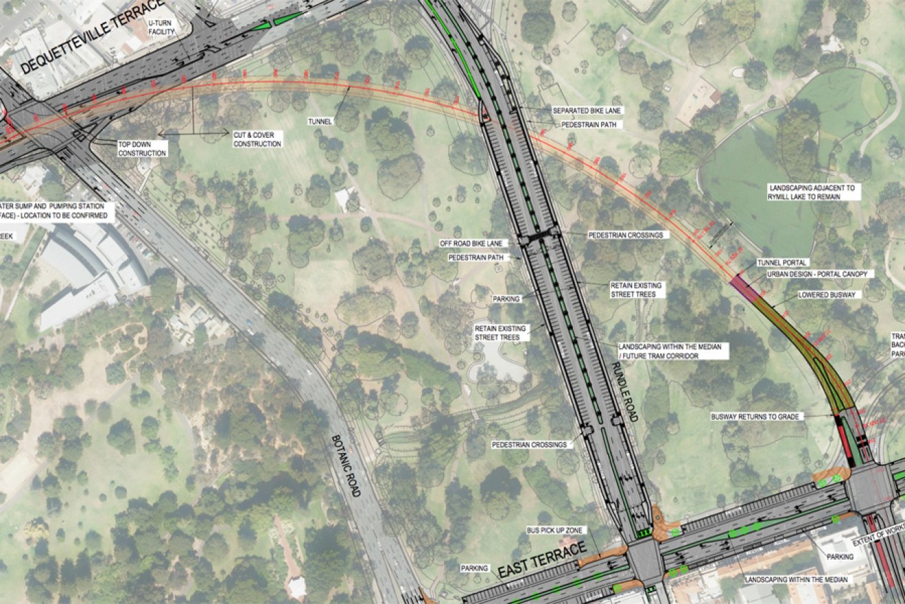 The State Government's O-Bahn plans. The Government wants to build a footbridge over Hackney Road, but councils are reluctant to contribute funds.