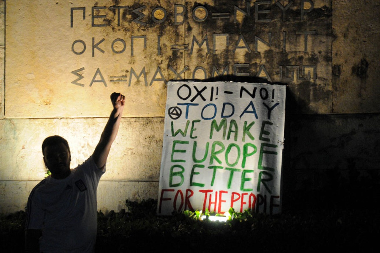 Protesters gathered in Syntagma Square in Athens to voice their position on the upcoming referendum.