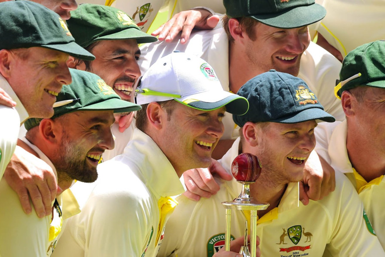 Australia's Test team with the Frank Worrell trophy. 