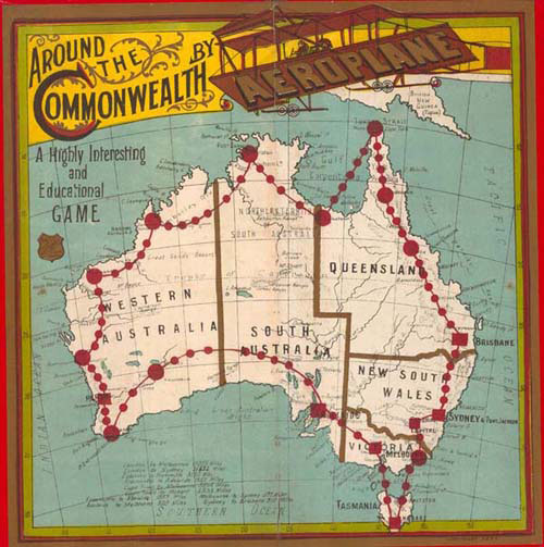 A 1911 board game showing South Australia stretching to the northern coastline. Image: State Library of South Australia