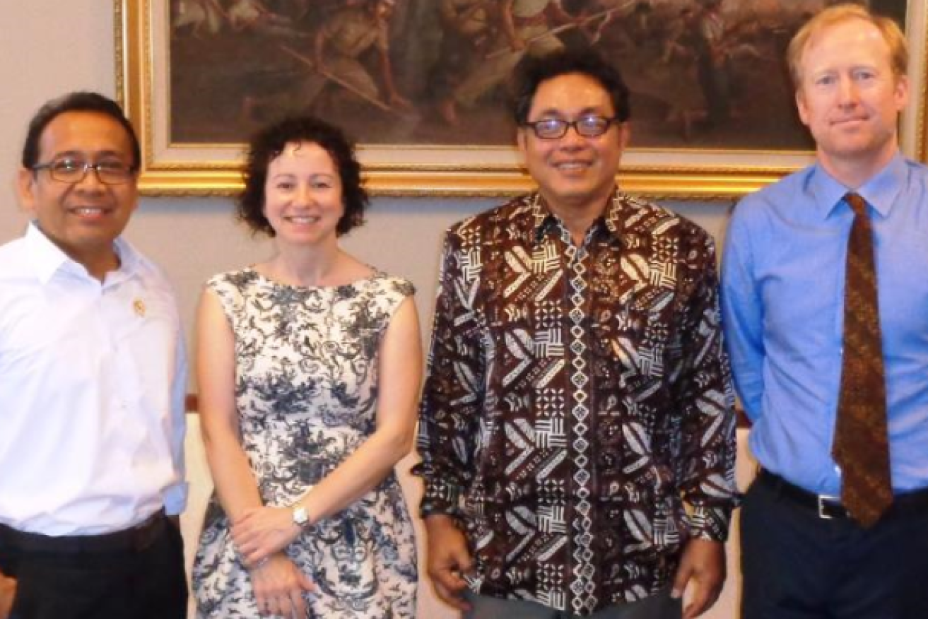 Indonesia's Secretary of State and Flinders graduate, Professor Dr Pratikno, left, with Flinders University's Professor Nancy Cromar, Dr Priyambudi Sulistiyanto and Mr Matt Taverner.
