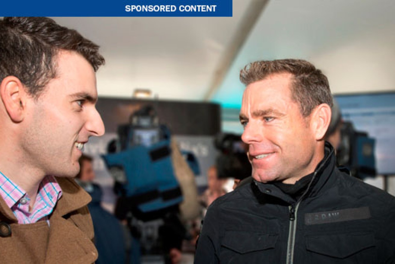 Ben Tripodi, from Finch Composites, met his hero, Cadel Evans, this week at Siemens' launch of their new $5m facility. Mr Tripodi is a graduate of the Flinders New Venture Institute. 
